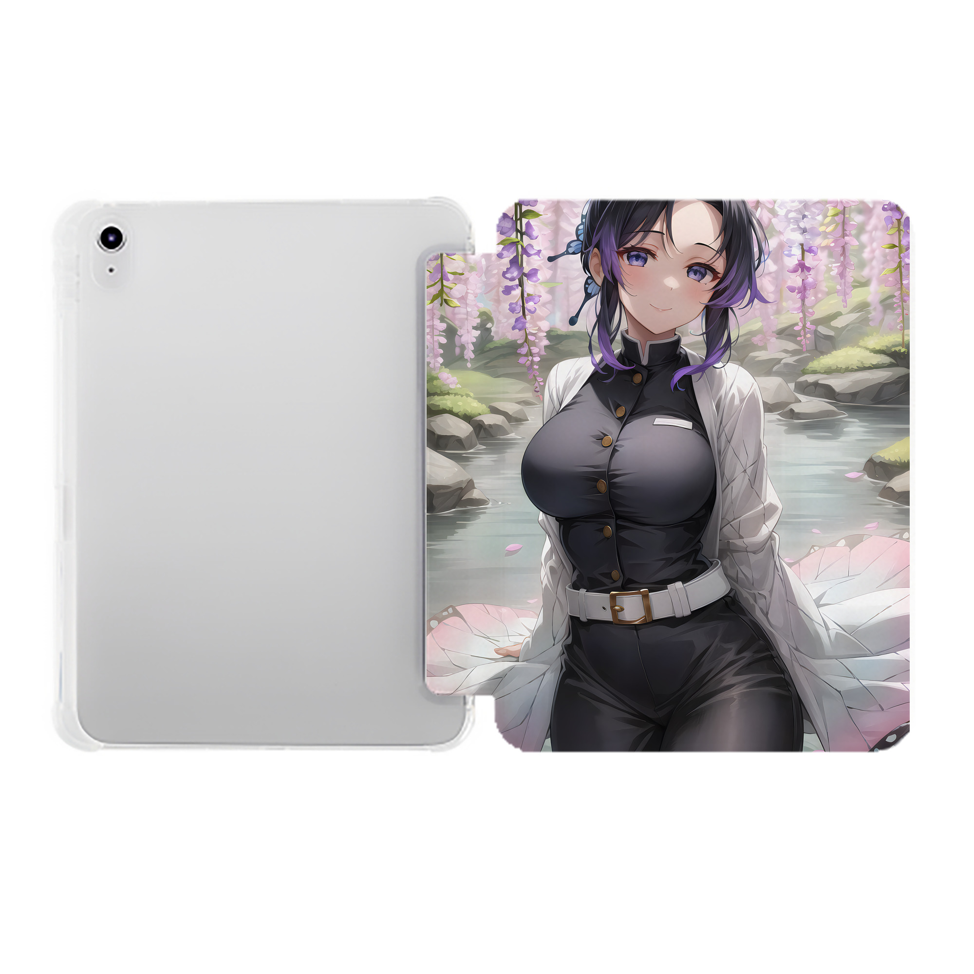 （画像用） 鬼滅の刃（きめつのやいば）蟲柱-胡蝶 しのぶ／こちょう しのぶ Kochou Shinobu IPad ケース ペン収納付き 三つ折りスタンド PUレザー×シリコン 対応機種9.5/10.5/10.9インチ